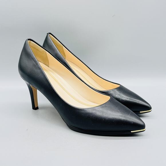 Cole Haan Shoes Womens 8.5 Black Leather Grand Ambition Pumps Pointed Toe Heels - Picture 2 of 13